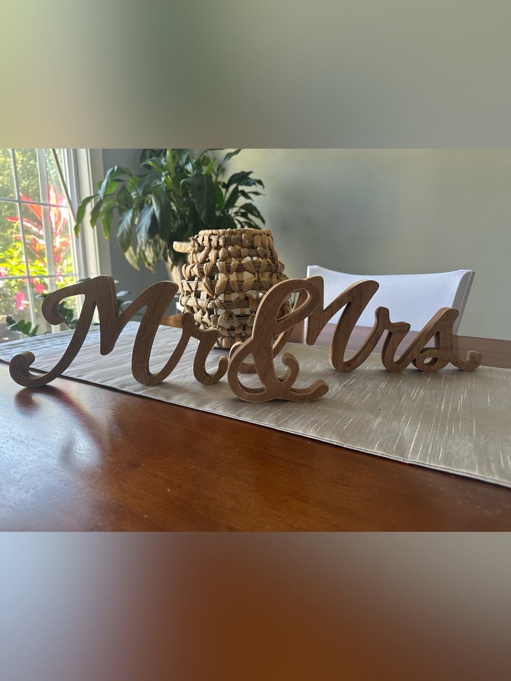Wooden 'Mr & Mrs' Script Tabletop Sign - Natural Wood